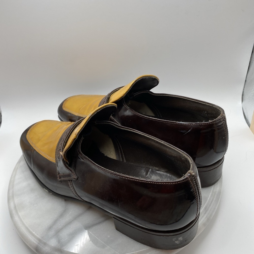 Father and Son Loafers Men's 19.5D Patent Leather Brown / Yellow Dress Shoes - Picture 3 of 16